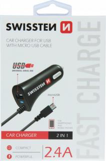 Swissten cl autonabíječka micro usb a usb 2,4a power