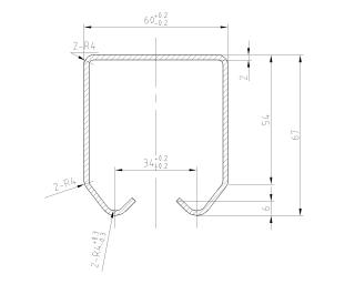 Kolejnice pro závěsné brány - 2,9 m 60x67 mm (2mm)