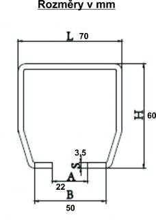 Vodící profily (3m) - Bez povrchové úpravy 70x60 mm (8 malých koleček)