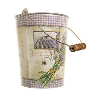 Dekorační kbelík Levandule Lavender (malé plechové kbelík s rukojetí v provensálském stylu)