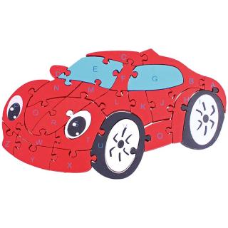 Dřevěné puzzle Auto (Dětská skládačka - dřevěné puzzle s čísly a písmeny)