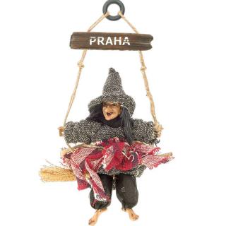 Ježibaba na koštěti Praha 25cm (Dekorace na Halloween)