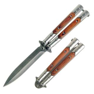 motýlek nůž wood (levný balisong s dřevěnými střenkami z army shopu nitra)