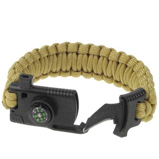 Paracord náramek Kompas Nůž Píšťalka fa. khaki (Taktický náramek na přežití v přírodě)