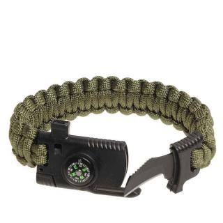 Paracord náramek s kompasem a nožem oliva (taktický náramek k přežití)