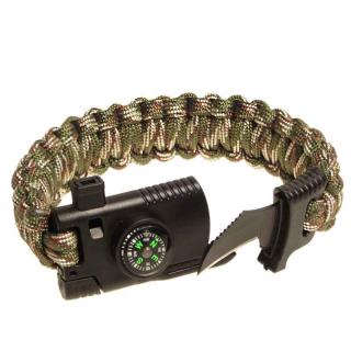 Paracord náramek s kompasem a nožem woodland (taktický náramek na přežití)