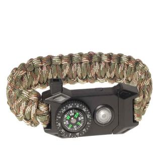 Paracord náramek s kompasem a světlem woodland (taktický náramek na přežití)