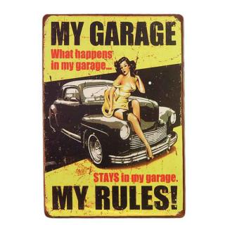 Plechová cedule MY GARAGE MY RULES (rozměr 20 x 30 cm)