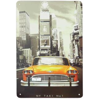 plechová retro tabule NY TAXI No1 (ulice New Yorku s taxíkem 15x30 cm)