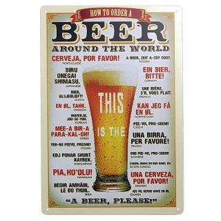 Plechová tabule BEER 30x40cm (Retro cedule  pivo prosím  v různých jazycích světa)