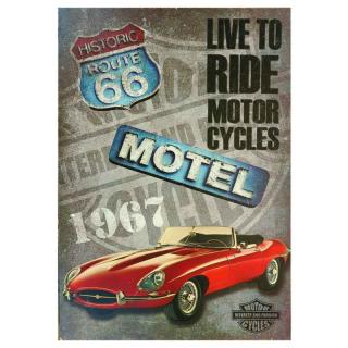 Retro dřevěná tabule 1967 Route 66 MOTEL (velká 26x36 cm dřevěná reklama motelu na dálnici R 66)