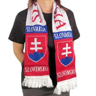 Šála Slovakia v bílé barvě (pletená šála s národními symboly Slovenska pro sportovní fanoušky)