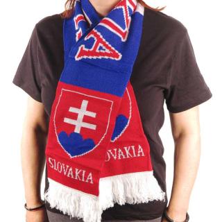 Šála Slovakia v modré barvě (pletená šála s národními symboly Slovenska pro sportovní fanoušky)