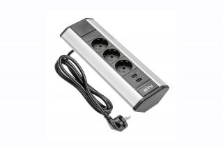 GTV Černá Rohová zásuvka Power Port 3 x 220V 2xUSB AE-PBKT3U2U-80