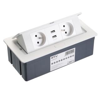 GTV zápustná zásuvka soft 2 x 220 V + 2 x USB, kabel 1,5 m, bílá AE-PBSUC2GU-10