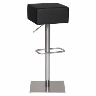 Barová židle ve čtvercovém designu, kovový stojan + čalounění koženka, černá / stříbrná