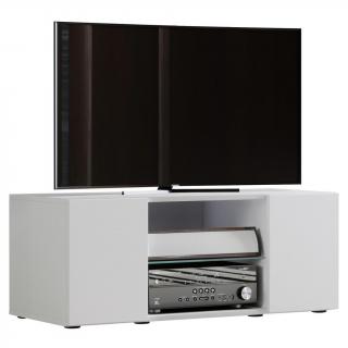 Bílá skříňka pod televizi s úložným prostorem na hifi / audio, 36x95x40 cm