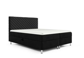 Černá sametová postel boxspring 180x200 cm s úložným prostorem, matrace + topper