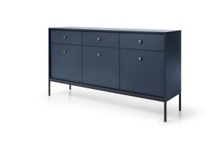 Designová retro komoda 150 tmavě modrá kombinovaná šuplíky + dvířka, 153x83x39 cm