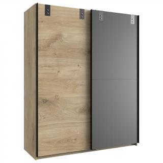 Designová šatní skříň v industriálním stylu- kombinace dub / grafit, 64x135x198 cm
