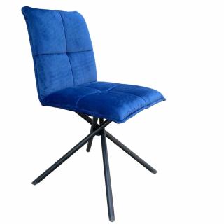 Designová židle do pokoje sametově čalouněná, měkký posed, modrá
