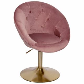 Designové otočné kulaté křeslo s kovovým podstavcem do obýváku / salónu / na recepci, růžová + zlatá
