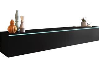 Dlouhá skříňka pod tv 180 závěsná na stěnu černý grafit + osvětlení 180x30x32 cm