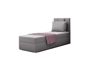 Jendolůžko boxspring s čalouněním a vysokým čelem 90x200 včetně matrace a topperu, šedé