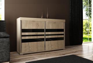 Komoda 120 dub sonoma / černá lesklá do obývacího pokoje, ložnice 120x94x45 cm