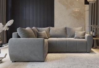 Kvalitní moderní sedací souprava do rohu šedá látková, s rozkladem, 235x175 cm