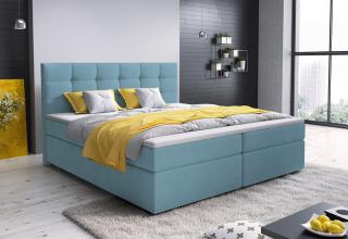 Manželská čalouněná postel boxspring světle modrá komplet s matrací a topperem 160x200