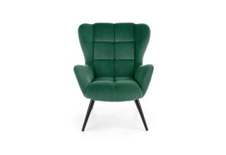 Moderní designové křeslo ušák tmavě zelené s vyššími nohami