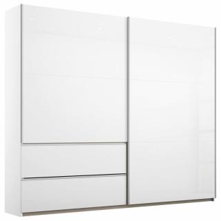 Moderní ložnicová skříň s dveřmi a šuplíky, bílá, 218x210x59 cm