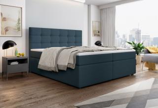 Modrá postel boxspring 160x200 s látkovým čalouněním, komplet včetně matrace a topperu