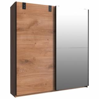 Multifunkční velká skříň s posuvnými dveřmi v industriálním stylu dřevo dub / zrcadlo 64x180x198 cm