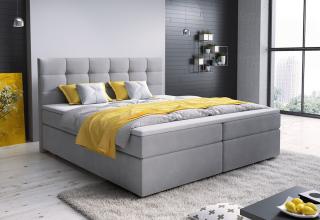 Postel boxspring 140x200 světle šedá s úložným prostorem, včetně matrace a topperu