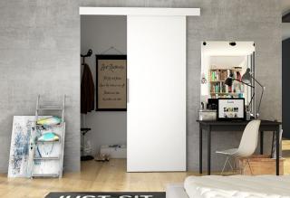 Posuvné dveře do interiéru 96,5 cm bílé, komplet s kolejnicí