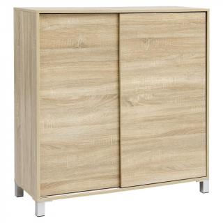 Skříňka na boty dřevěná s posuvnými dveřmi dub sonoma, moderní provedení na chodbu / do šatny, 37,5x100x108 cm