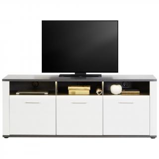 Skříňka pod TV s otevřenými přihrádkami na audio / hifi,bílá + grafit, 40,5x156,3x62 cm