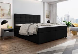 Vysoká manželská postel 160x200 čalouněná boxspring komplet s matrací a topperem, černá