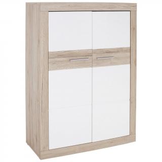 Vyšší komoda highboard se širokým rámem, dub san remo světlý / bílá, 35x96x132 cm