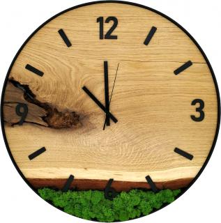 Mechové hodiny dřevěné, průměr 50 cm, mech světle zelený May green - rám černý kov