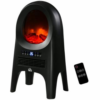 Keramické elektrické topení s dálkovým ovládáním a LED plameny, 3 teplotní režimy, černé, 2000 W
