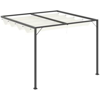 Nástěnná pergola s látkovou střechou (baldachýn), odolná proti povětrnostním vlivům, krémové bílá, 3 x 3 m