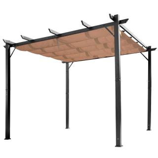 Pergola / altán s nastavitelnou plátěnou střechou (baldachýn), hliníkové sloupy, šedo-hnědá, 3 x 4 m