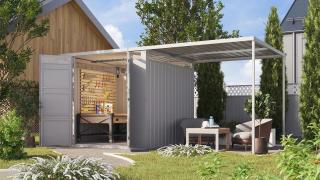 Zahradní domek KARIBU CALLISTO 2 + přístavek 2,25 m, Šedý Varianta: plechový domek KARIBU CALLISTO 2 (98015) šedý LG4069