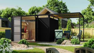Zahradní domek KARIBU CALLISTO 3 + přístavek 2,25 m, Antracit Varianta: plechový domek KARIBU CALLISTO 3 (98018) antracit LG4074