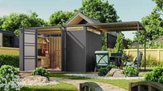 Zahradní domek KARIBU CALLISTO 3 + přístavek 2,25 m, Šedý Varianta: plechový domek KARIBU CALLISTO 3 (98017) šedý LG4073