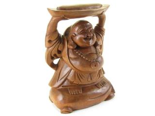 Budai dřevěný ruce nad hlavou 25 cm (Originální kousek z Indonézie)