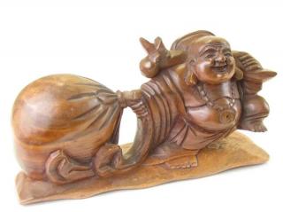 Budai dřevěný s pytlem 30 cm (Originální kousek z Indonézie)